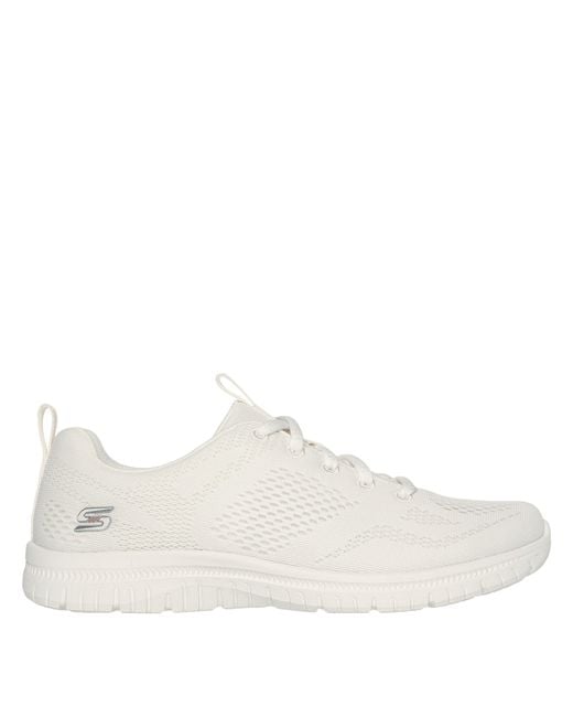 Skechers White Engineered Mesh Lace-Up W Memory F Slip On Trainers