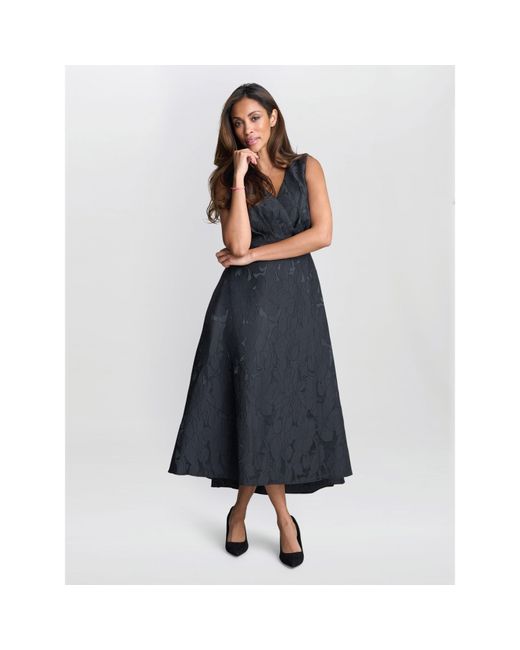 Gina Bacconi Blue Sandie Jacquard Fit And Flare Dress
