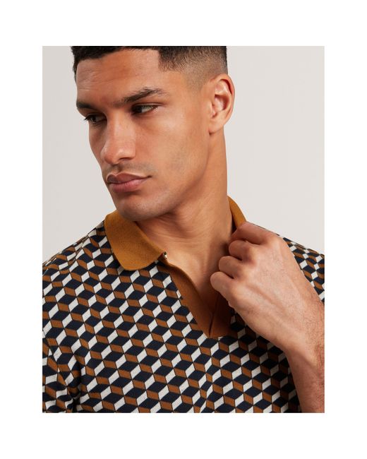 Ted Baker Black Jacquard Short Sleeve Polo Shirt for men