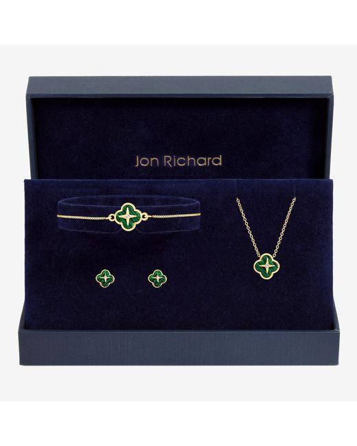 Jon Richard Blue Plated Malachite Clover Trio Set