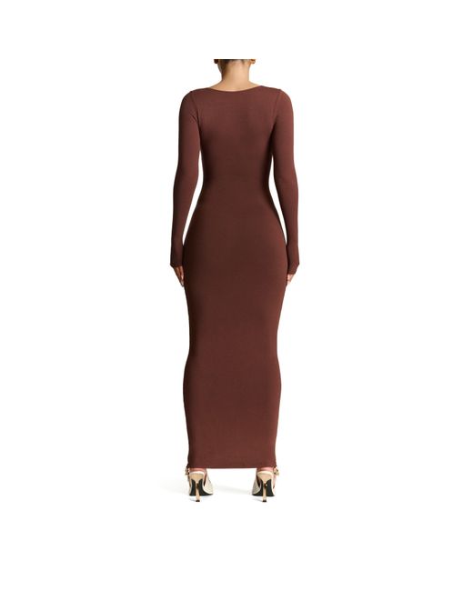 Naked Wardrobe Red Square Neck Sculpt Maxi Dress