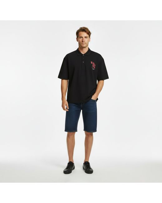 HUGO Black Dardigo Short Sleeve Polo Shirt With Artwork Detail for men