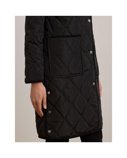 Ralph Lauren Black Corduroy Trim Quilted Detachable Hood Long Sleeve Short Puffer Jacket