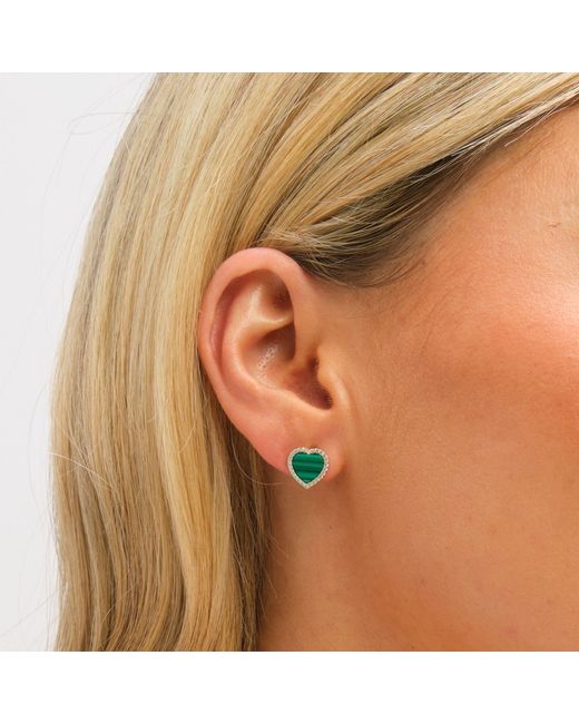 Jon Richard Green Plated Crystal And Malachite Heart Stud S