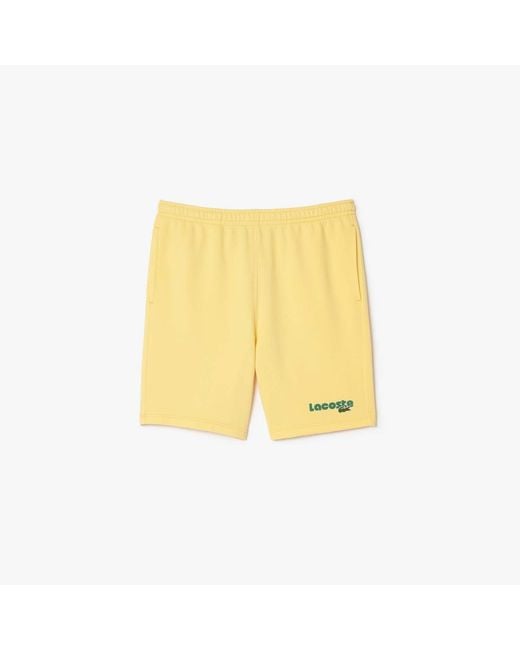 Lacoste Yellow Washed Effect Printed Fleece Shorts for men