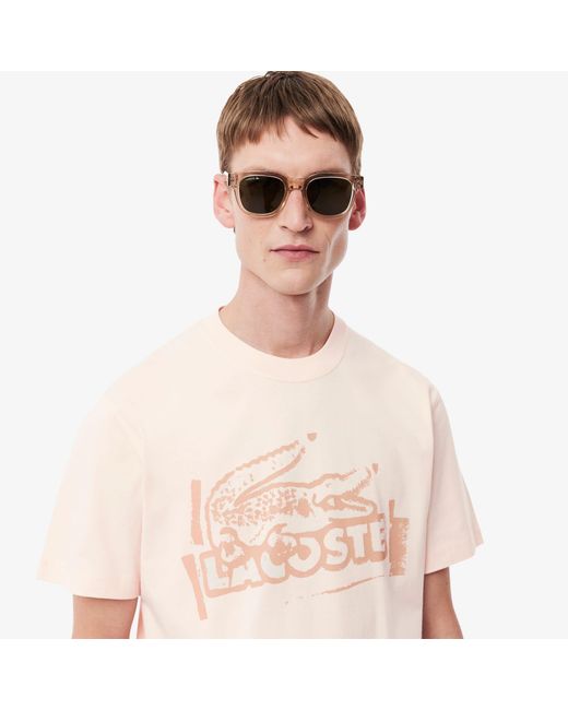 Lacoste Pink Printed Cotton Jersey T-Shirt for men