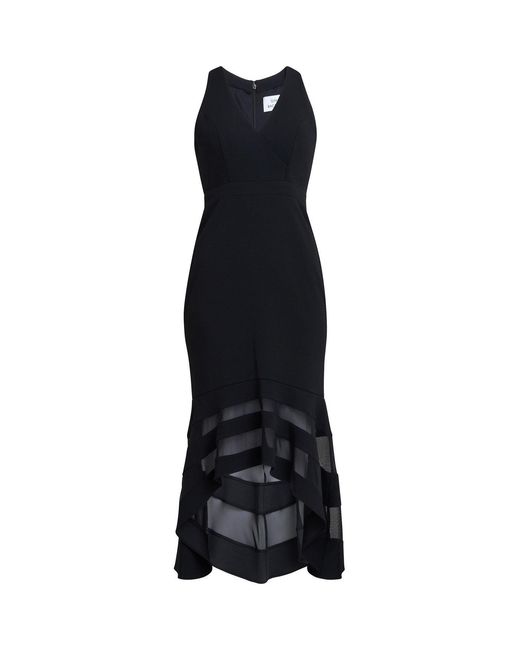 Gina Bacconi Black Molly V Neck Illusioned Hem Dress