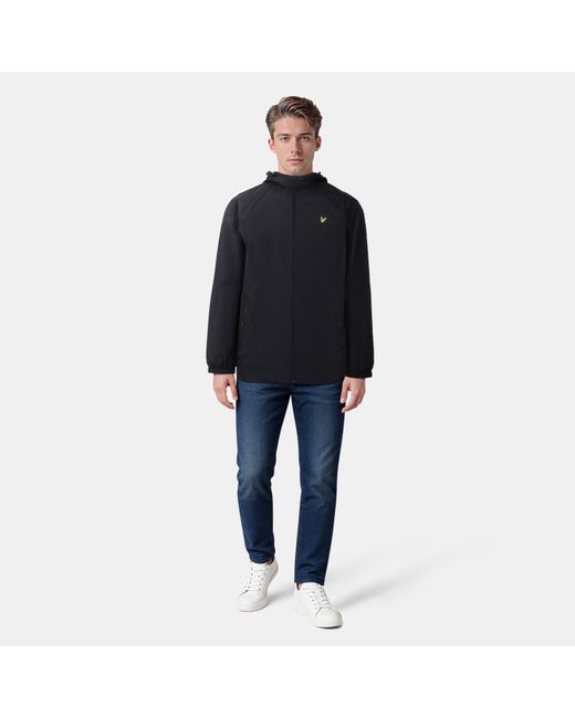 Lyle & Scott Blue Zip Through Cotton Wind Resistant Long Sleeve Hooded Rain Anorak for men