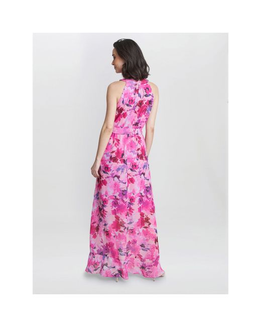 Gina Bacconi Pink Hermione Printed Keyhole Halter Dress