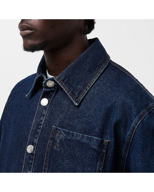 AMI Blue Long-Sleeve Denim Shirt for men