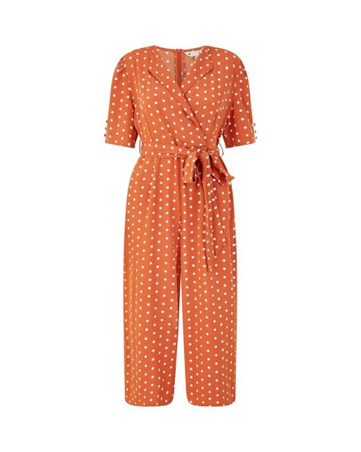 Yumi' Orange Spot Print Retro Culotte Jumpsuit