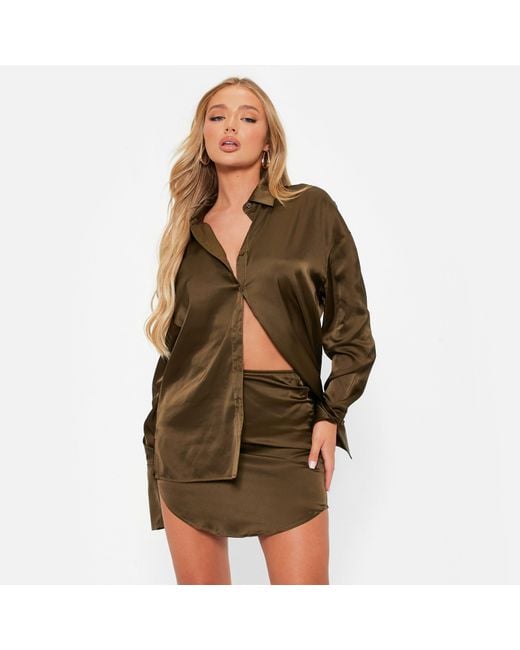 I Saw It First Brown Satin Curved Hem Mini Skirt Co-Ord