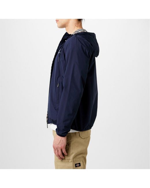 Aquascutum Blue Reversible Check Hooded Long Sleeve Rain Anorak for men