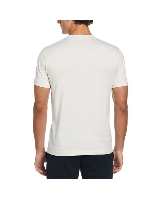 Original Penguin White Pin Point Embroidered Pete T-shirt In Birch Jasper Heather for men