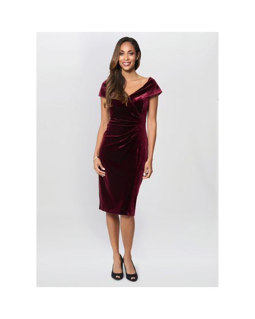 Gina Bacconi Red Selene Off The Shoulder Velvet Dress