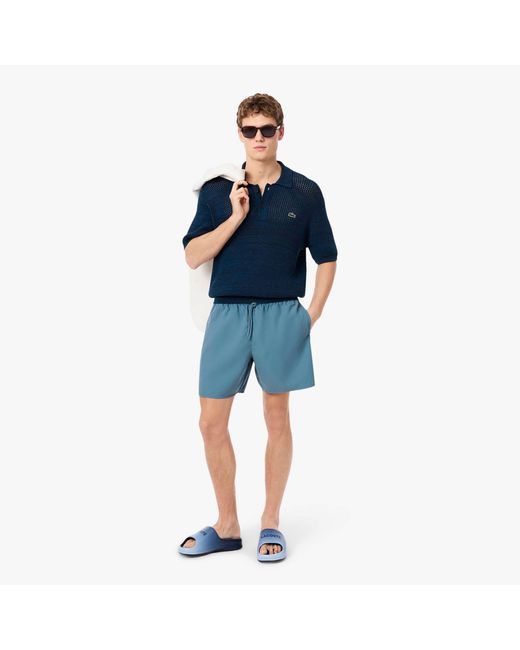 Lacoste Blue Mid-Length Monochrome Swim Trunks for men
