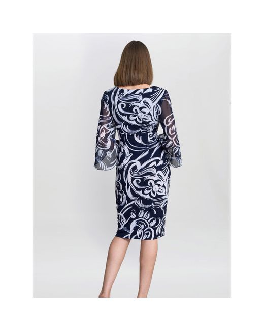 Gina Bacconi Blue Iga Abstract Print Cocktail Dress