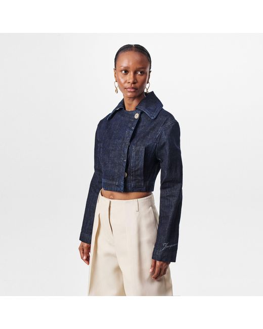 Jacquemus Blue Marino Cotton Cropped Long Sleeve Denim Jacket