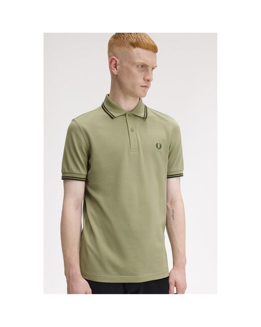 Fred Perry Green Short Sleeve Twin Tipped Polo Shirt for men
