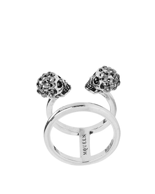McQueen White Skull Brass Double Ring