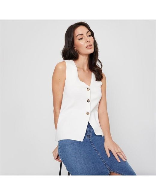 Be You White Knitted Waistcoat