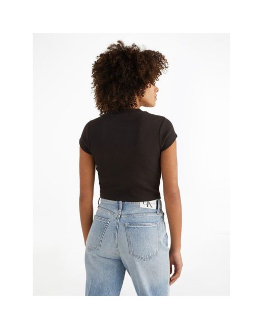 Calvin Klein Blue Mono Rib Cropped T Shirt