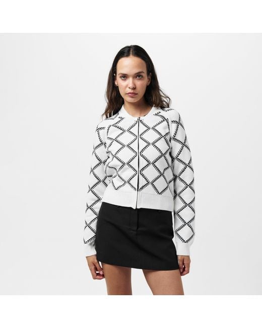 French Connection White Odessa Reversible Check Cardigan