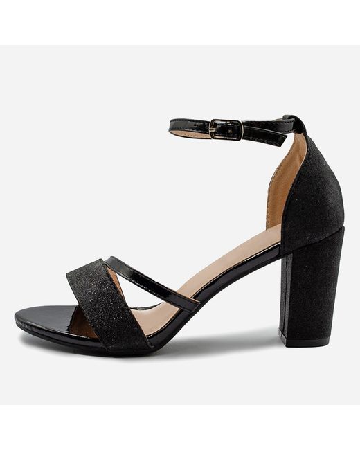 Where's That From Black Where¿S Glitter Perla Mid Block Heel Sandals Ladies
