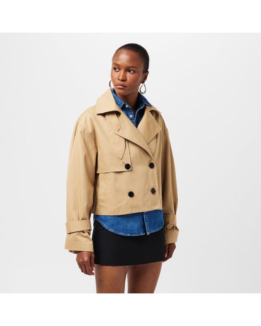 EDITED Natural Rosa Lightweight Cropped Double Breasted Cotton Long Sleeve Trench Coat