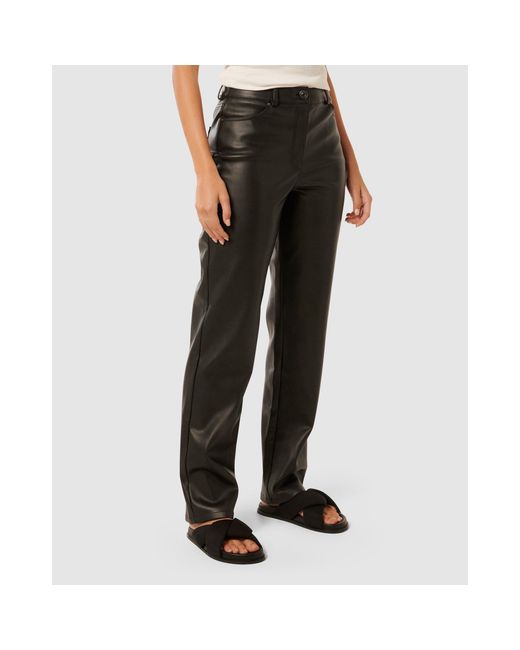 Forever New Black Una Vegan Leather Straight Leg Pants