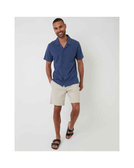 Threadbare Blue Kaylian Short-Sleeve Plain Shirt for men