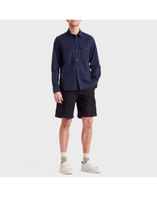Paul Smith Blue Utility Long-Sleeve Plain Shirt for men