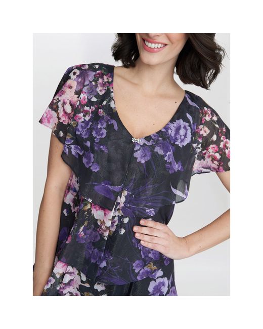 Gina Bacconi Blue Leticia Floral Print Midi Tiered Dress