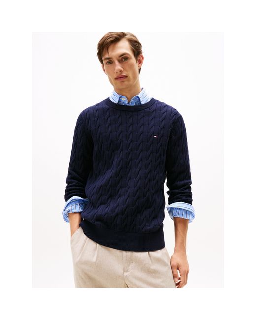 Tommy Hilfiger Blue Classic Cotton Cable Crew Neck for men