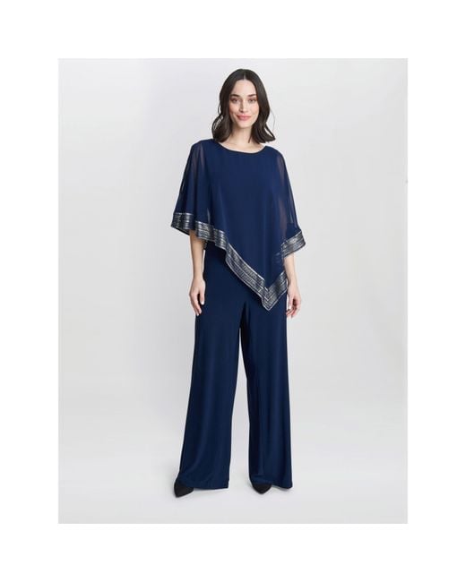 Gina Bacconi Blue Eve Asymmetrical Cape Jumpsuit