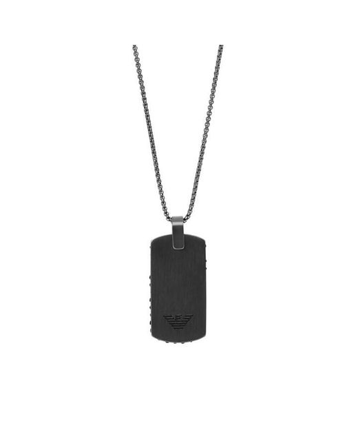 Emporio Armani White Sentimental Stainless Steel Dog Tag Necklace for men