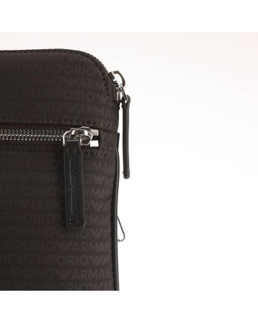 Emporio Armani Black Nylon Allover Jacquard Logo Shoulder Bag for men