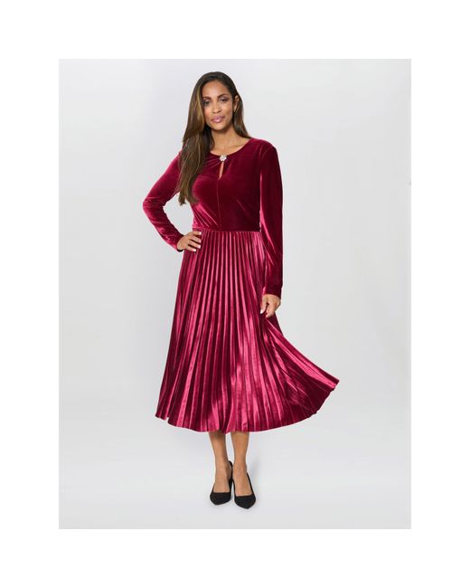 Gina Bacconi Red Tillie Pleated Velvet Dress