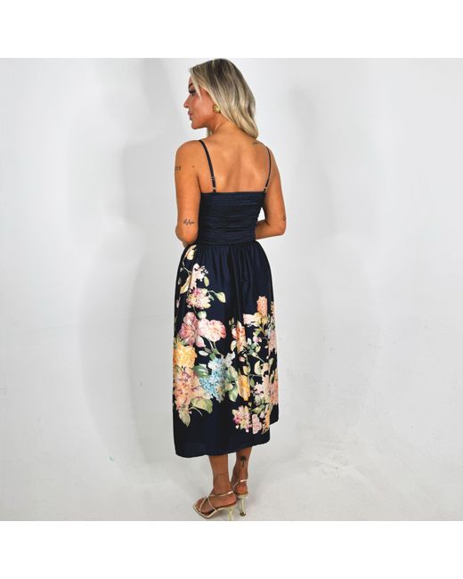 AX Paris Blue Floral Print Detail Strappy Midi Dress