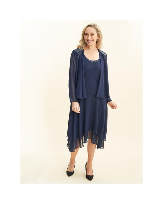 Gina Bacconi Blue Lilibeth Sequin Beaded Jacket Dress