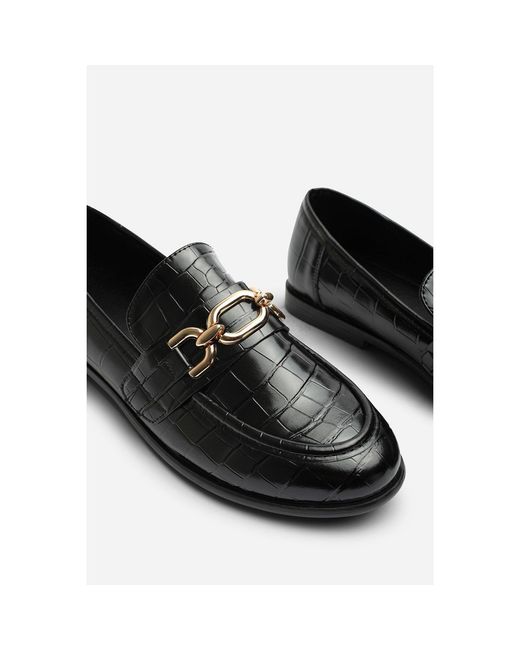 Where's That From Black Where's Chain Trim Detail Flat Loafers