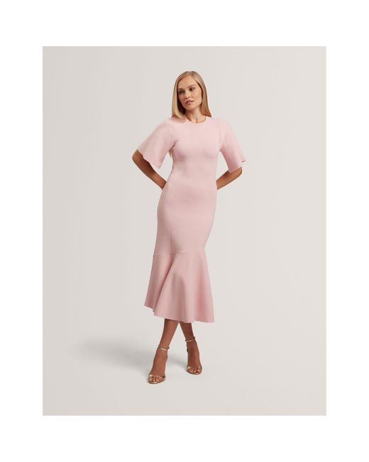 Ted Baker Pink Short Sleeve Midi Knitted Jumper Dress