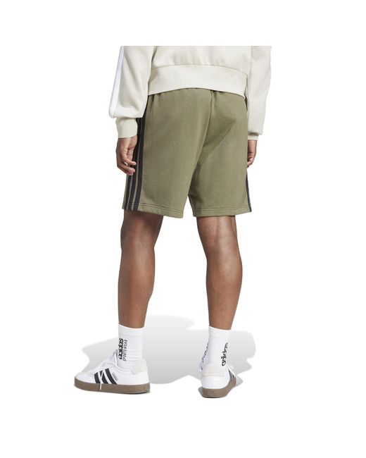 Adidas Green Essentials 3 Stripe Fleece Shorts for men