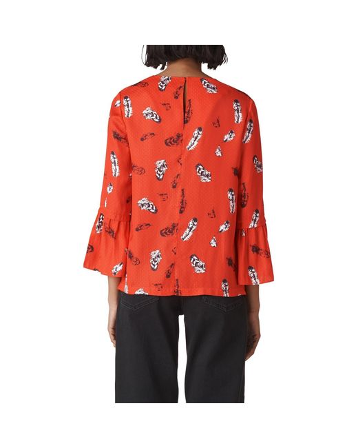Whistles Red Feather Print Millie Frill Top