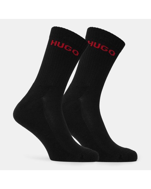 HUGO White Ribbed Logo 6-Pack Crew Socks for men