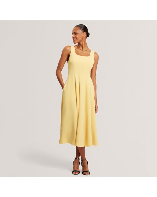 Ted Baker Yellow Panelled Scoop Neck Sleeveless Midi Dress