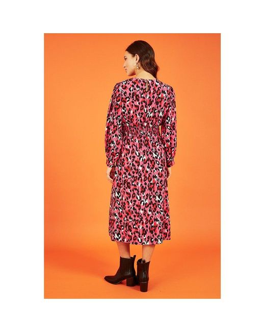 Mela London Red Animal Print Ruched Midi Wrap Dress