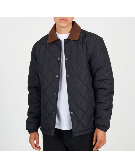 Brave Soul Black Quilted Coach Jacket With Contrast Collar for men