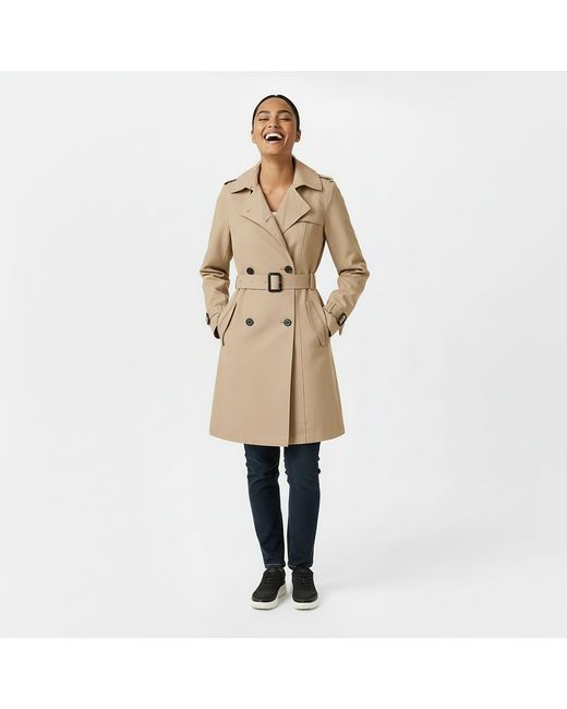 Jack Wills Natural Double Breasted Cotton Water Resistant Mid-Length Trench Coat