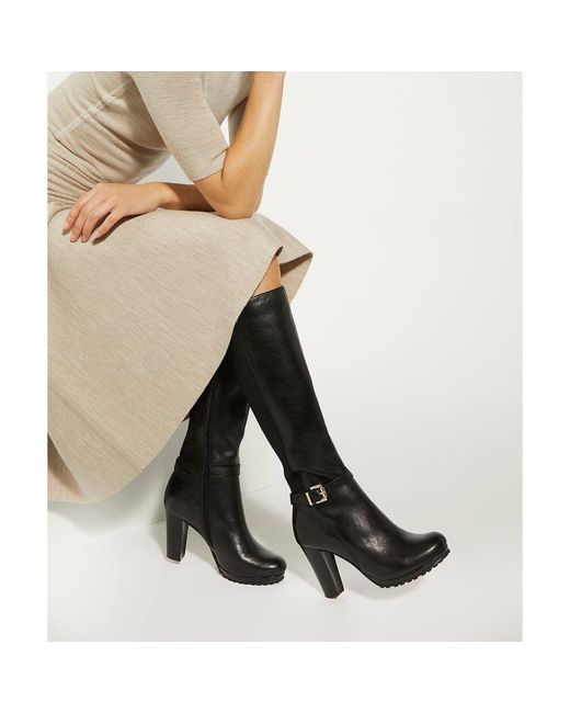 Dune Black Sareena Buckle Block Heel Knee High Boots Size 6